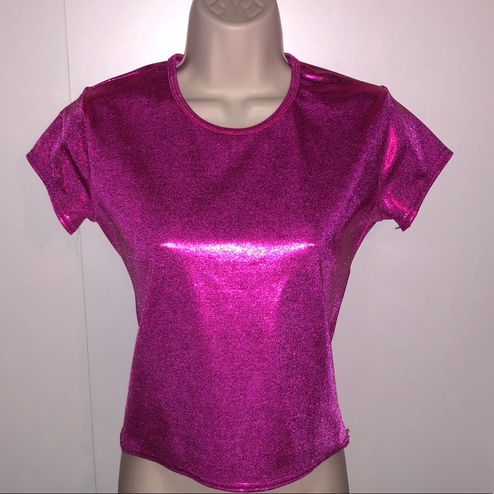Hot pink metallic dance workout stretch top
